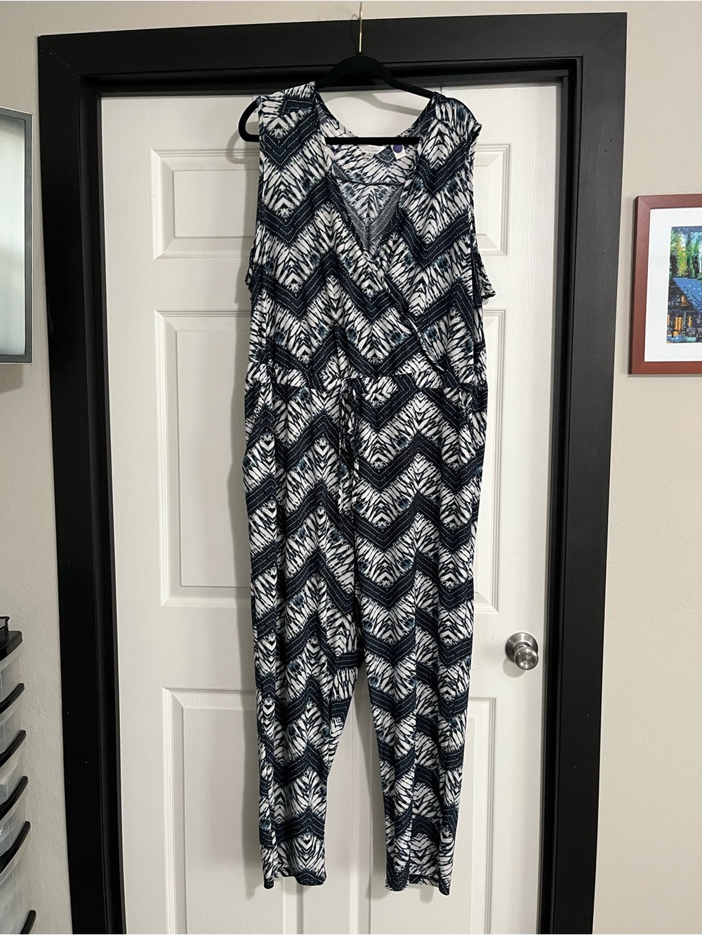 Mlle Gabrielle Navy & White Chevron Jumpsuit